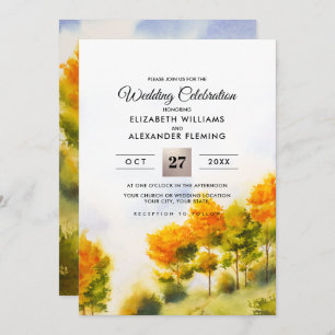 Fall Forest   Autumn Trees Watercolor Wedding Invitation