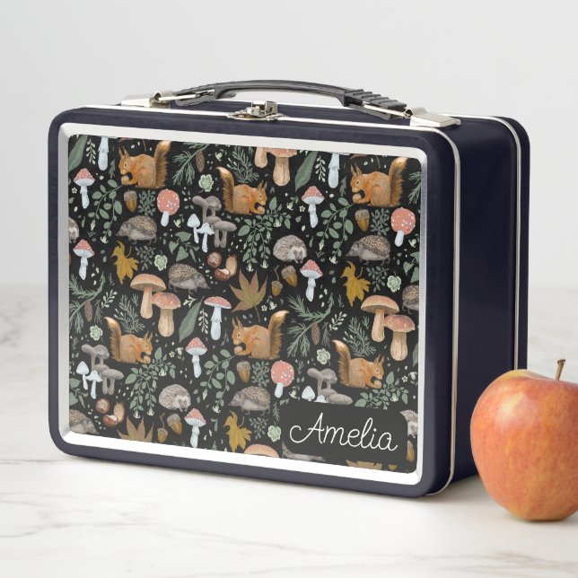 Fall forest critters back-to-school metal lunch box (In Situ)