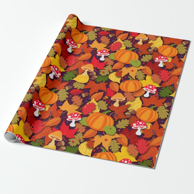 Fall Forest Floor Cartoon Wrapping Paper (Unrolled)