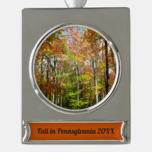 Fall Forest II Autumn Landscape Photography Silver Plated Banner Ornament