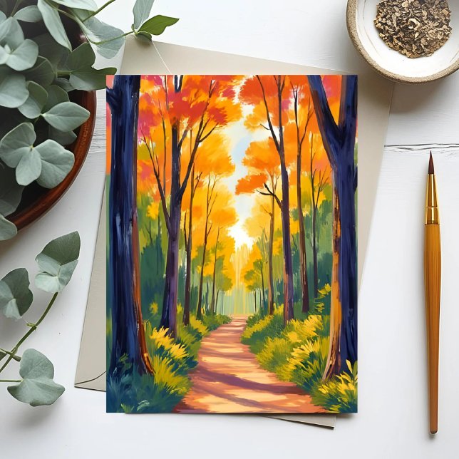 Fall Forest Path | Autumn Foliage Watercolor Postcard (Creator Uploaded)