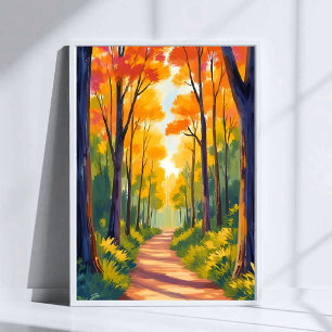 Fall Forest Path   Autumn Foliage Watercolor Poster