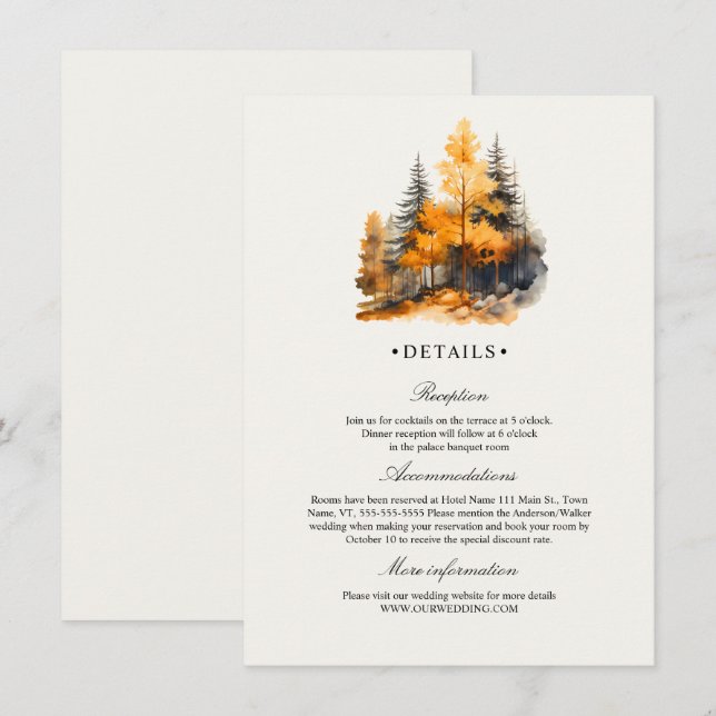 Fall Forest, Pine trees wedding Details Enclosure Card (Front/Back)