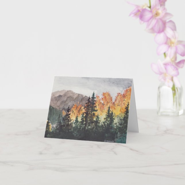 Fall Forest Watercolor Greeting Card (Orchid)