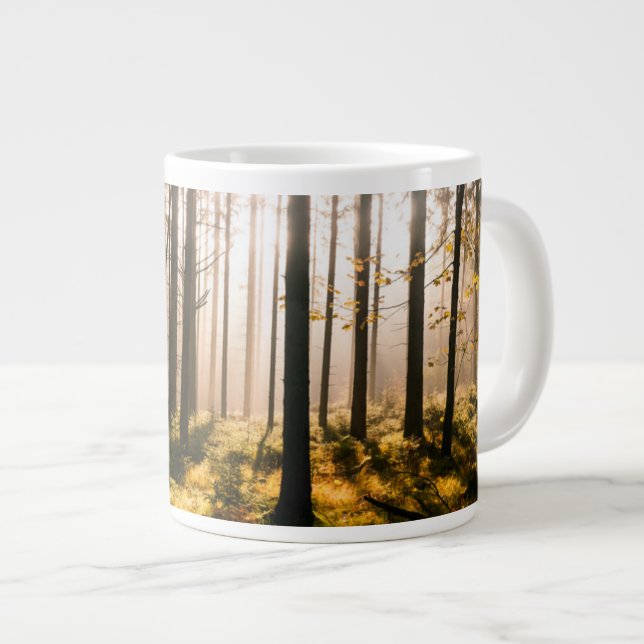 Fall Forest with Sunrays Large Coffee Mug (Front Right)