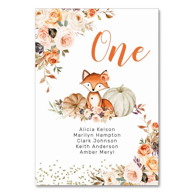 Fall Fox She's Is a Wild One Birthday Table Number (Front)