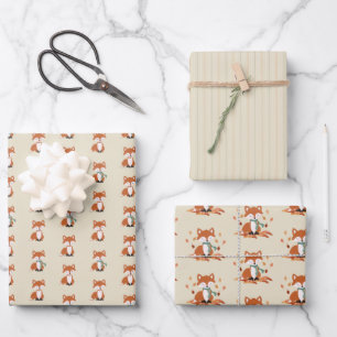 Fall Fox Woodland Birthday Wrapping Paper Sheet