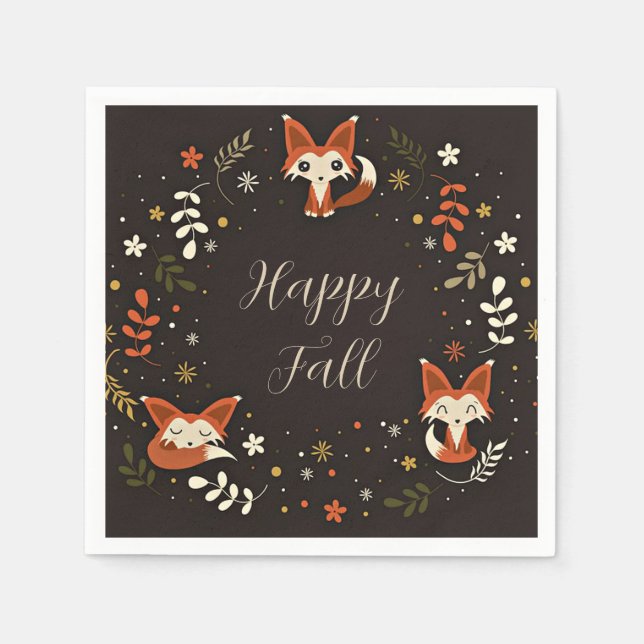Fall Foxes with customisable text  Napkin (Front)