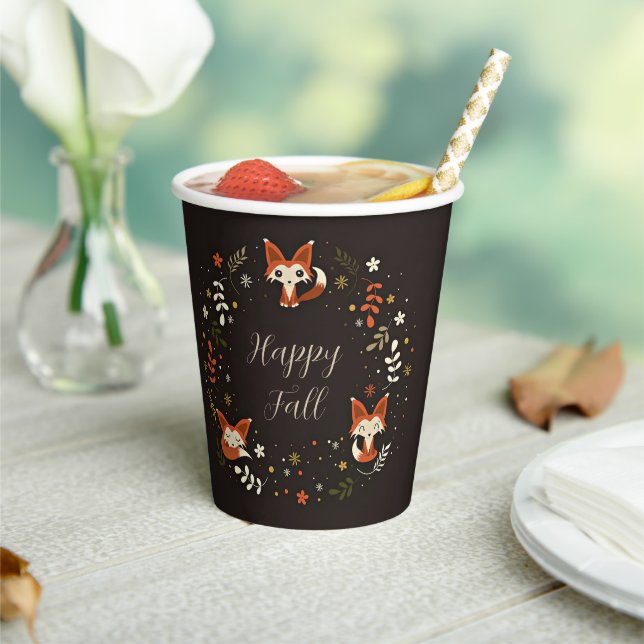 Fall Foxes with customisable text  Paper Cups (Insitu)