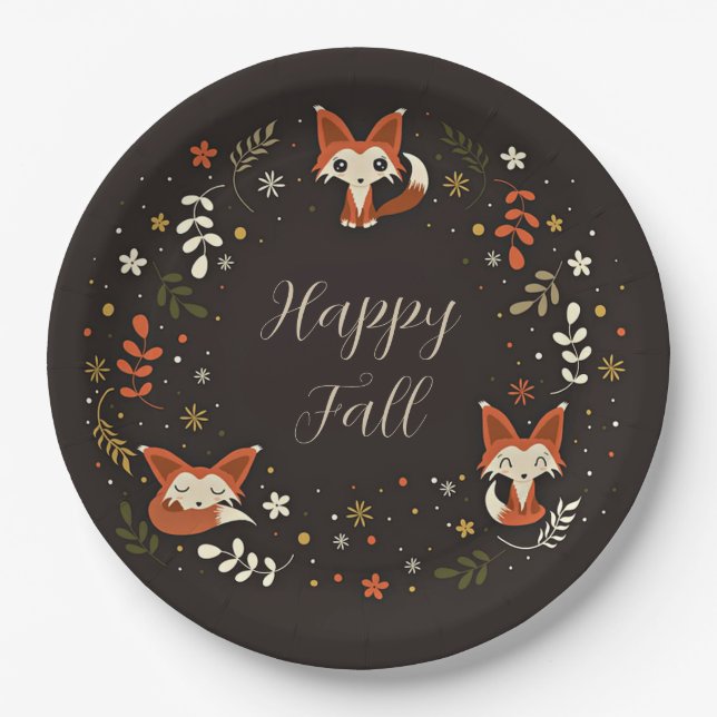 Fall Foxes with customisable text Paper Plate (Front)
