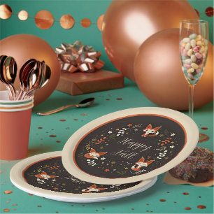 Fall Foxes with customisable text Paper Plates