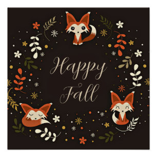 Fall Foxes with customisable text Poster