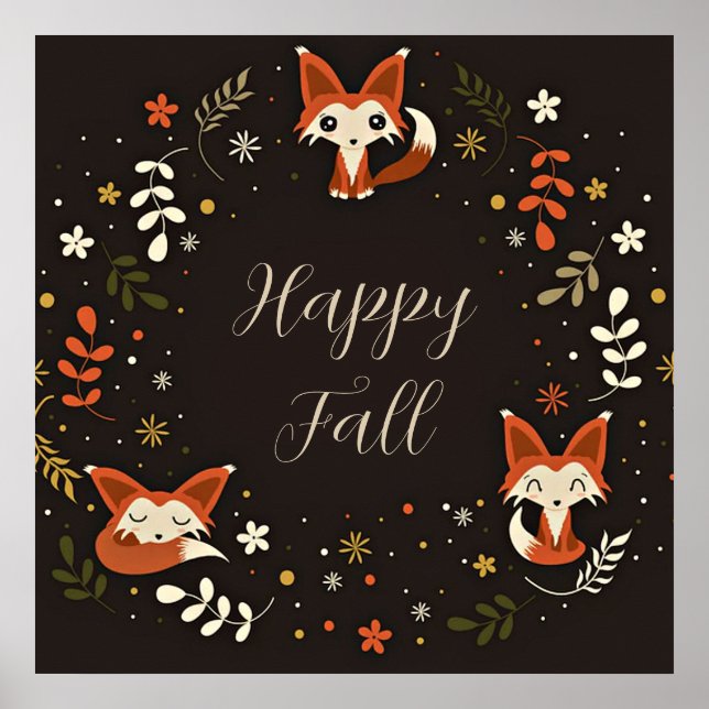 Fall Foxes with customisable text  Poster (Front)