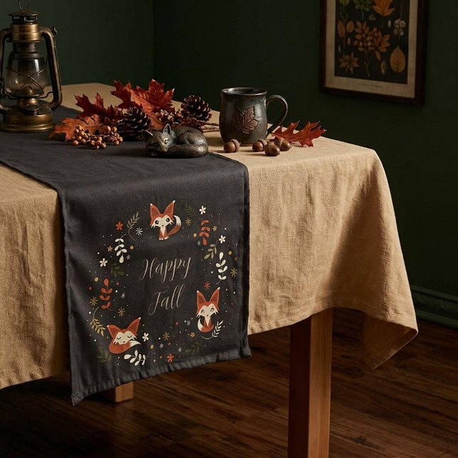 Fall Foxes with customisable text  Short Table Runner (Creator Uploaded)