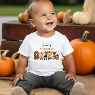 Fall Friends Cute Animals 1st Birthday Name Baby T-Shirt
