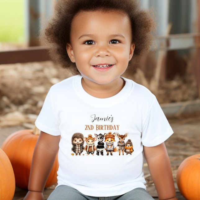 Fall Friends Cute Forest Animals 2nd Birthday Name Toddler T-Shirt (Fall Friends Cute Animals 2nd Birthday Name Toddler T-shirt)