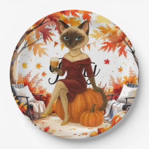 Fall Friendsgiving Fall Party for  Cat lovers Paper Plate