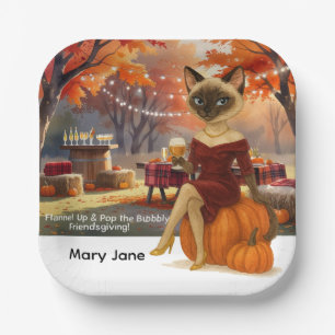 Fall Friendsgiving Fall Party for Cat lovers Paper Plate
