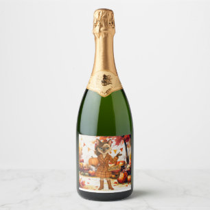 Fall Friendsgiving Party  for Cat Lovers Sparkling Wine Label