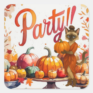 Fall Friendsgiving Party  for Cat Lovers Square Sticker