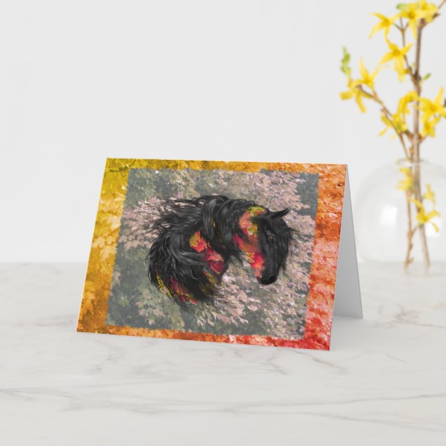Fall Friesian Horse Card (Yellow Flower)