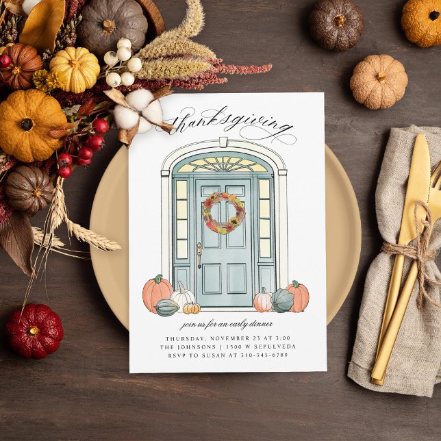 Fall Front Porch Colonial Door Thanksgiving Invitation (Creator Uploaded)