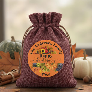 Fall Fruits Flowers And Foliage Happy Thanksgiving Classic Round Sticker