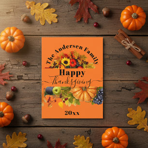 Fall Fruits Flowers And Foliage Happy Thanksgiving Postcard