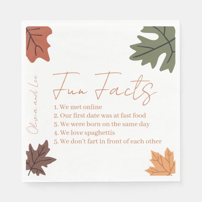 Fall Fun facts Name Wedding  Napkin (Front)