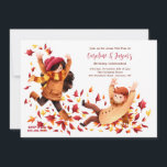 Fall Fun Kids Birthday Party Invitation<br><div class="desc">A fall birthday invitation showing a girl and boy playing in a pile of autumn leaves. Perfect for twins or singleton birthday celebrations. (Image by pikisuperstar). The card is easy to customise with your wording, font and font colour. Not exactly what you're looking for? All our products can be custom...</div>