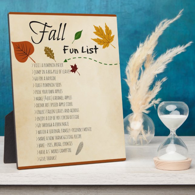 Fall Fun List Seasonal Autumn Harvest Activities Plaque (Side)
