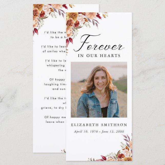 Fall Funeral Forever in our Hearts Poem Prayer (Front/Back)