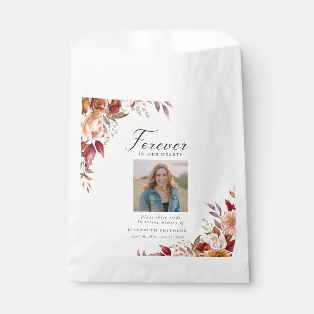 Fall Funeral Forever in our Hearts Poem Prayer Favour Bags (Front)