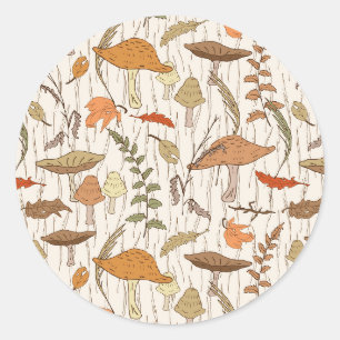 Fall Fungi and Leaves - seamless pattern. Classic Round Sticker