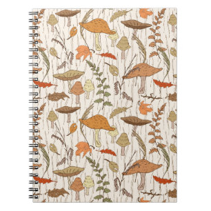 Fall Fungi and Leaves - seamless pattern. Notebook
