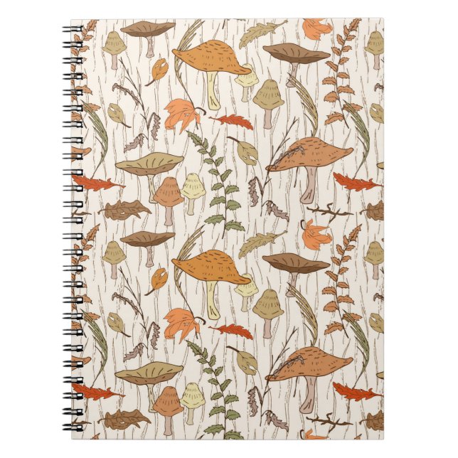 Fall Fungi and Leaves - seamless pattern. Notebook (Front)