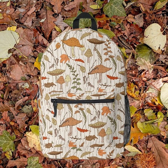 Fall Fungi and Leaves - seamless pattern. Printed Backpack (Creator Uploaded)