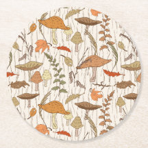 Fall Fungi and Leaves - seamless pattern.