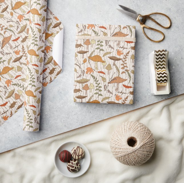 Fall Fungi and Leaves - seamless pattern. Wrapping Paper (Crafts)