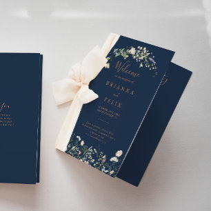 Fall Garden Wildflower Minimalist Folded Wedding Programme