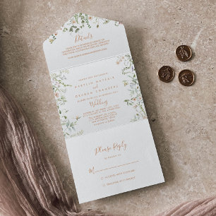 Fall Garden Wildflower Minimalist Wedding     All In One Invitation