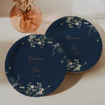 Fall Garden Wildflower Minimalist Wedding Cake Paper Plate<br><div class="desc">This fall garden wildflower minimalist wedding cake paper plate is perfect for a modern wedding reception. The design features pink,  blush,  rose and purple hand-painted wild flowers with butterflies.

Make it your own by adding the names of the bride and groom and wedding date.</div>