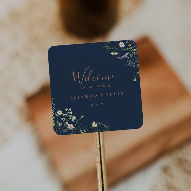 Fall Garden Wildflower Wedding Welcome Square Sticker (Creator Uploaded)
