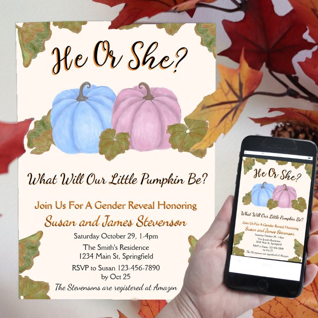 Fall Gender Reveal Little Pumpkin Theme Invitation (Creator Uploaded)