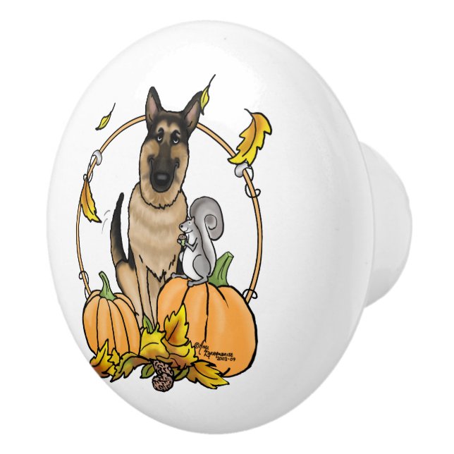 Fall German Shepherd Dog (black tan) Pumpkins Cute Ceramic Knob (Right)