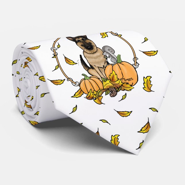 Fall German Shepherd Dog (black tan) Pumpkins Cute Tie (Rolled)
