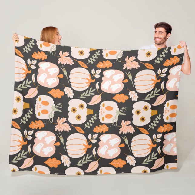 Fall Ghost Skeleton Pumpkin Leaves Blanket  (In Situ)