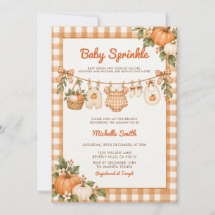 Fall Gingham Little Pumpkin Baby Sprinkle Invitation