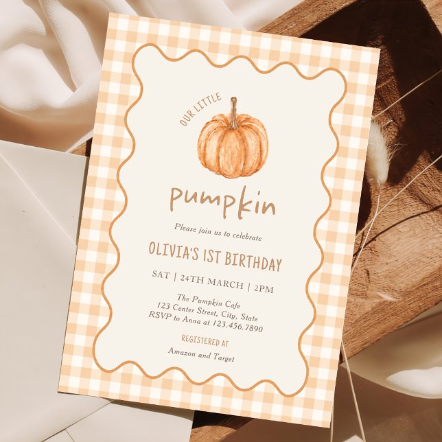 Fall Gingham Little Pumpkin Birthday  Invitation (Creator Uploaded)