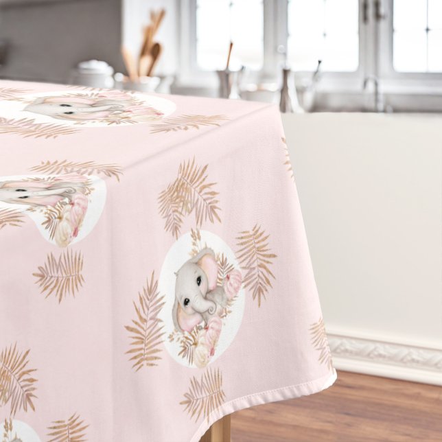 Fall Girl Baby Shower Pink Cute Elephant Tablecloth (Fall Girl Baby Shower Pink Cute Elephant Tablecloth)